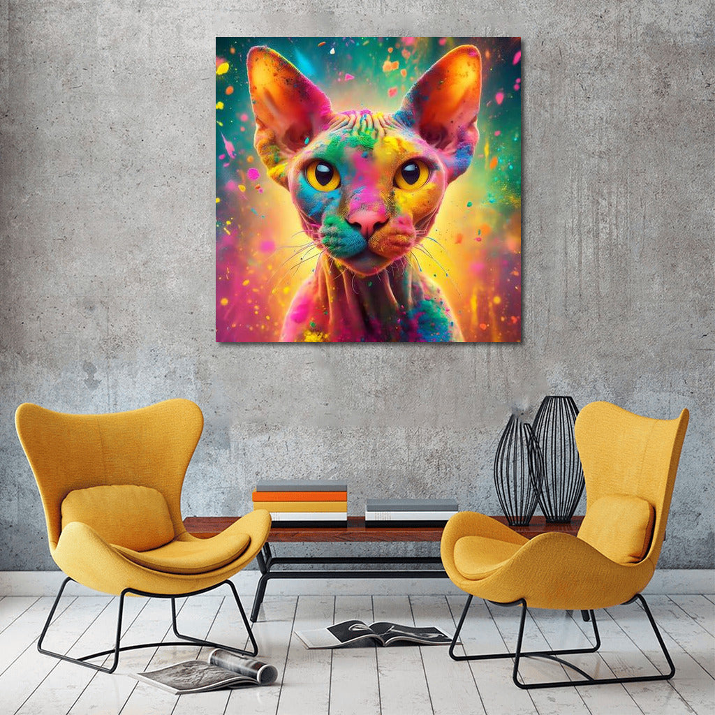 Devon Rex in Holi's Rainbow Vortex