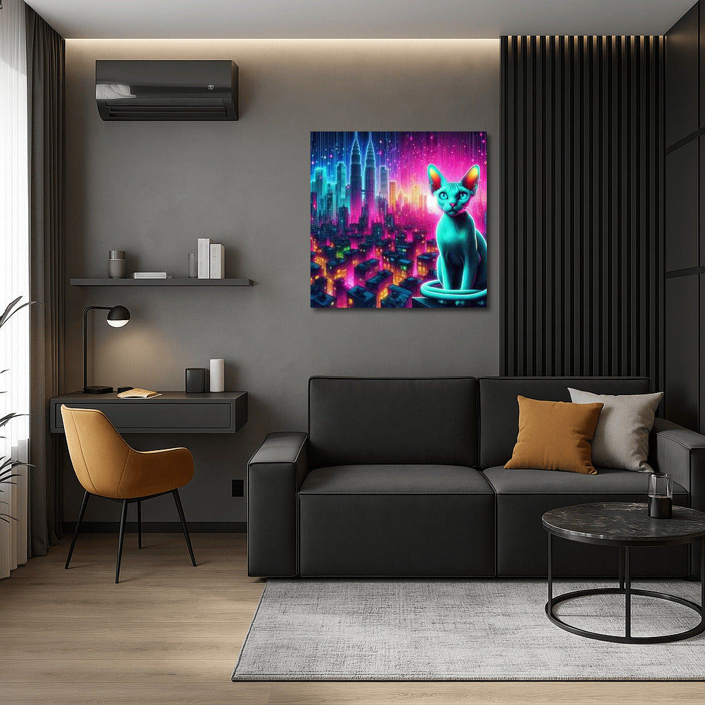 Devon Rex in Neon City: Futuristic Magic for Interiors