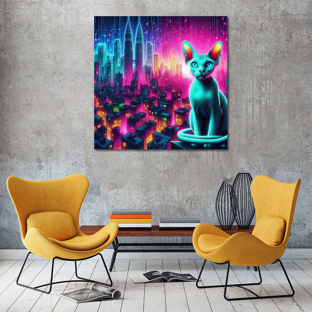 Devon Rex in Neon City: Futuristic Magic for Interiors