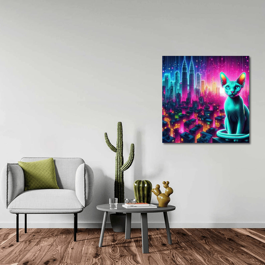 Devon Rex in Neon City: Futuristic Magic for Interiors