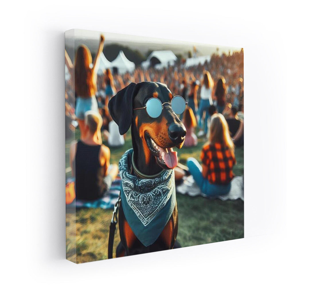 Doberman in Glasses at the Summer Concert: A Bright Accent for the Interior