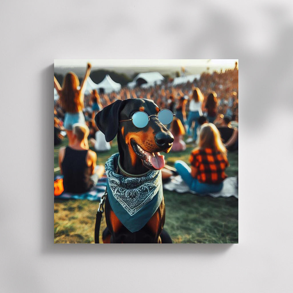 Doberman in Glasses at the Summer Concert: A Bright Accent for the Interior