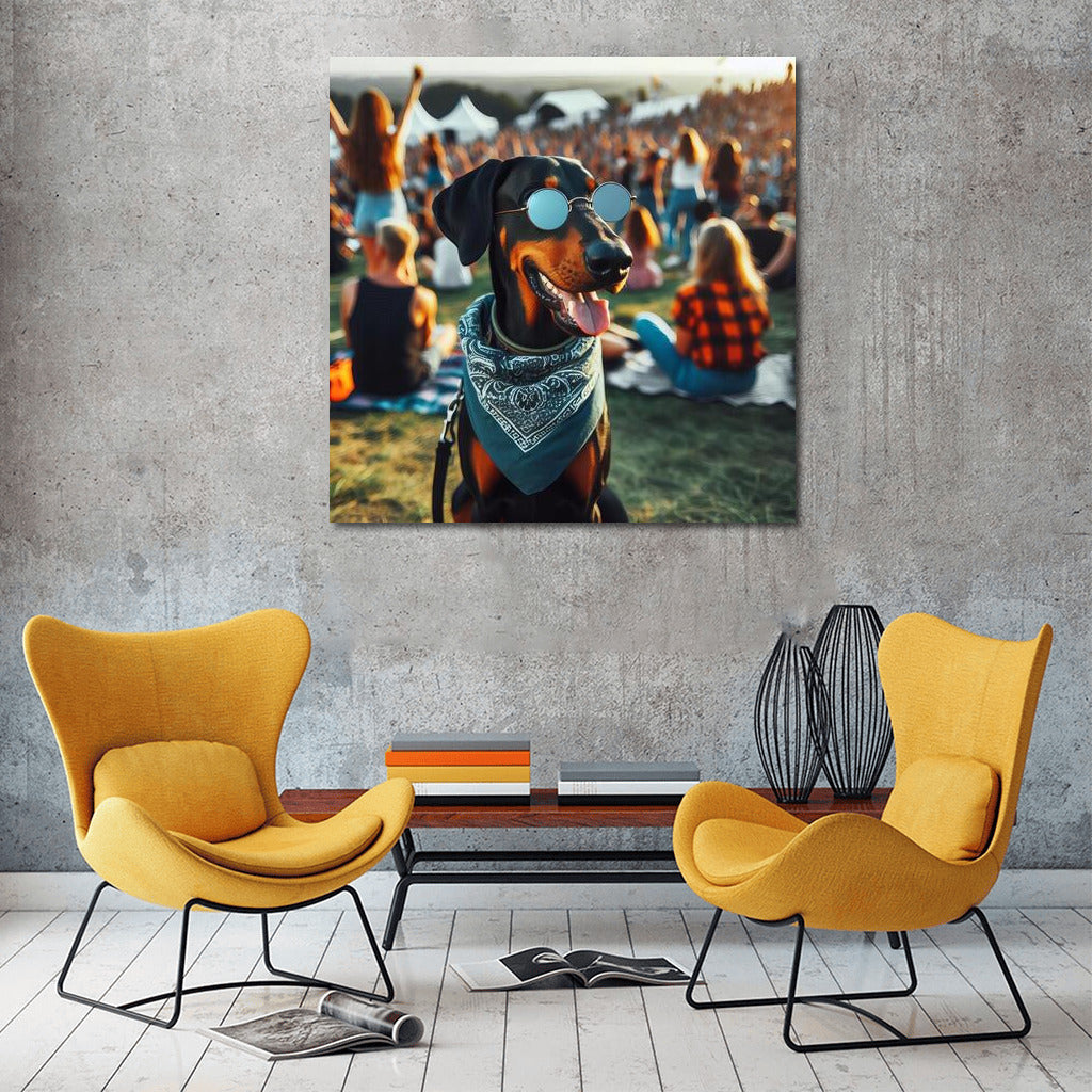 Doberman in Glasses at the Summer Concert: A Bright Accent for the Interior