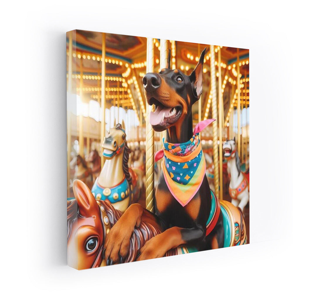 Doberman on the Carousel: Bright Colors of the Amusement Park
