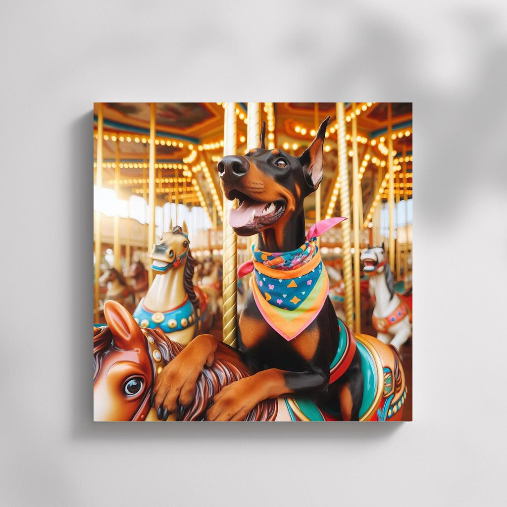 Doberman on the Carousel: Bright Colors of the Amusement Park