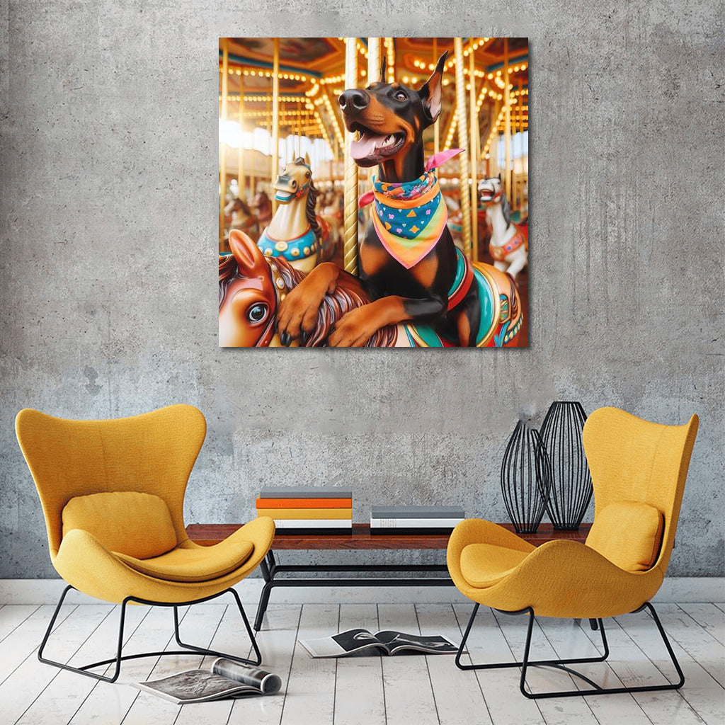 Doberman on the Carousel: Bright Colors of the Amusement Park