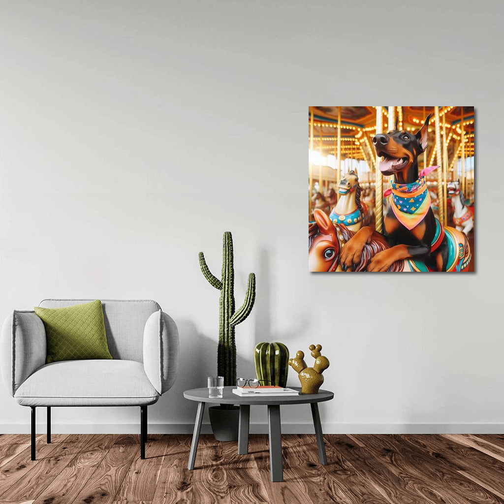 Doberman on the Carousel: Bright Colors of the Amusement Park