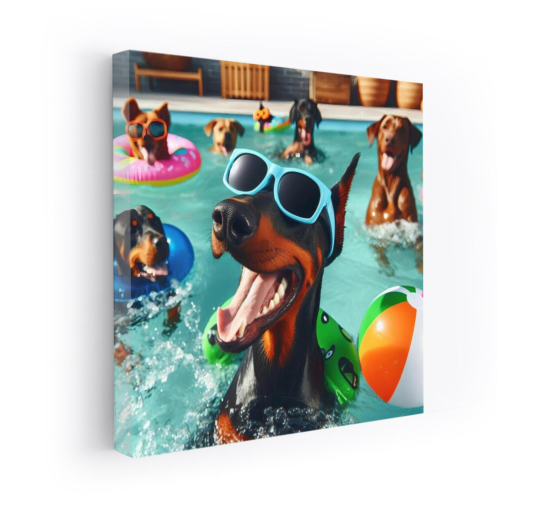 Dobermans at Pool Party: Explosion of Fun