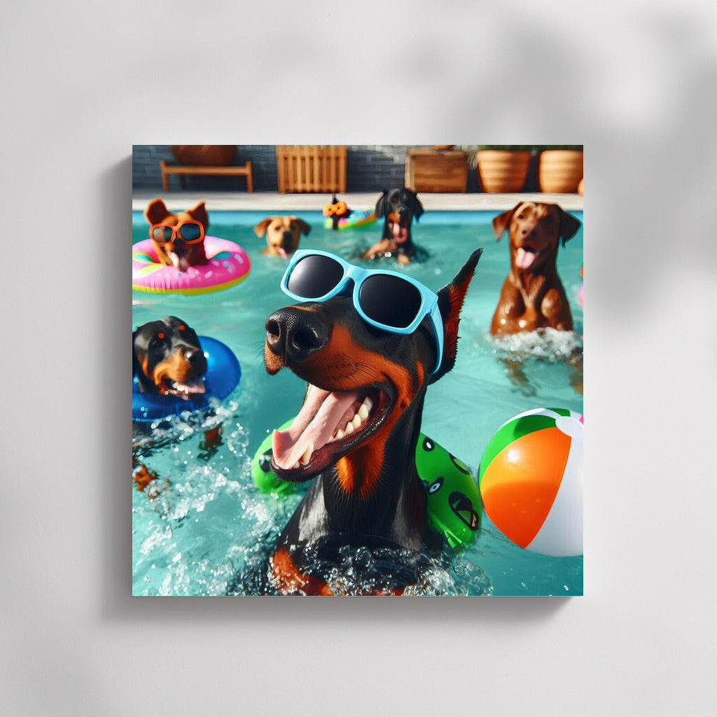 Dobermans at Pool Party: Explosion of Fun