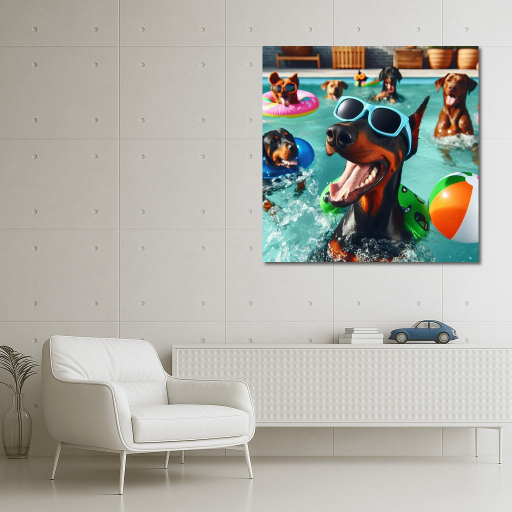 Dobermans at Pool Party: Explosion of Fun