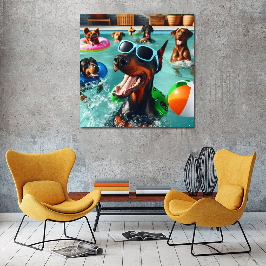 Dobermans at Pool Party: Explosion of Fun