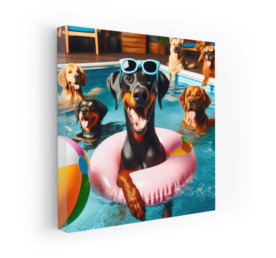 Doberman at Beach Pool Party: Summer Explosion of Fun