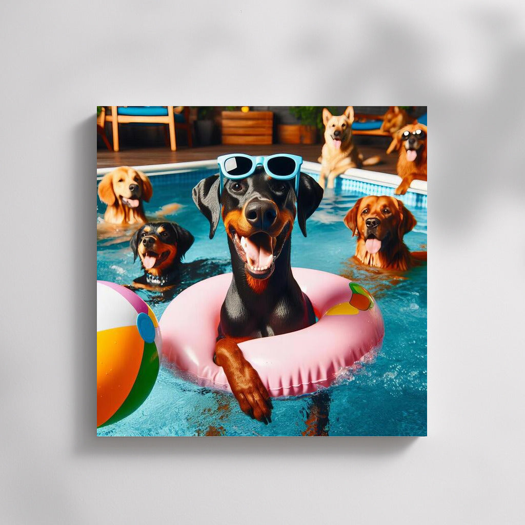 Doberman at Beach Pool Party: Summer Explosion of Fun
