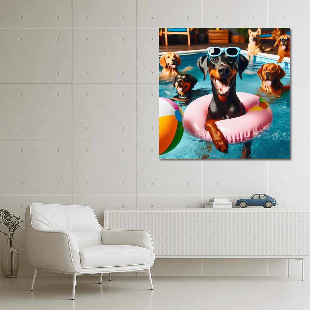 Doberman at Beach Pool Party: Summer Explosion of Fun