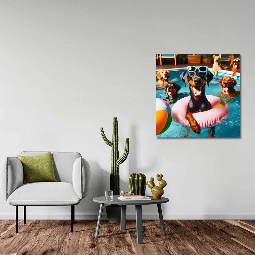 Doberman at Beach Pool Party: Summer Explosion of Fun