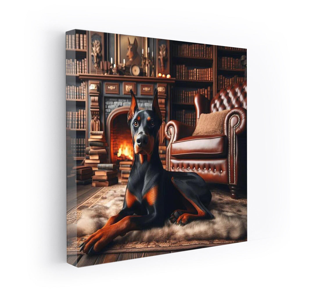 Doberman in the Cozy Library: Atmosphere of Calm and Inspiration