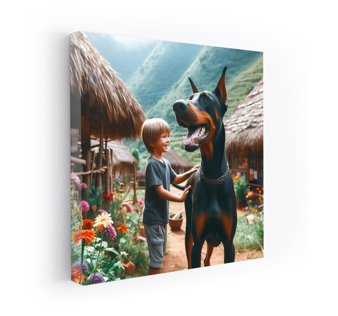 Girl and Doberman in the Countryside: Rural Idyll