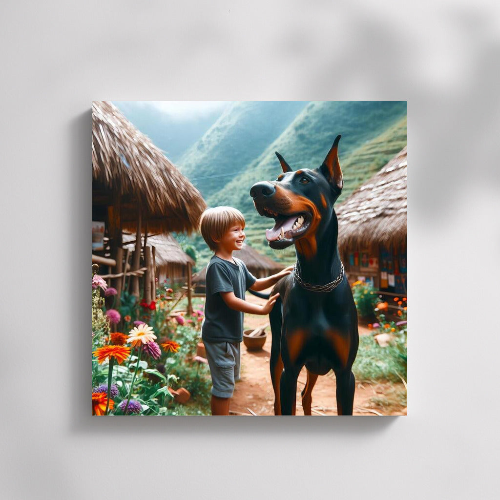 Girl and Doberman in the Countryside: Rural Idyll