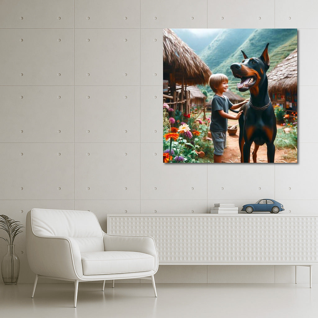 Girl and Doberman in the Countryside: Rural Idyll
