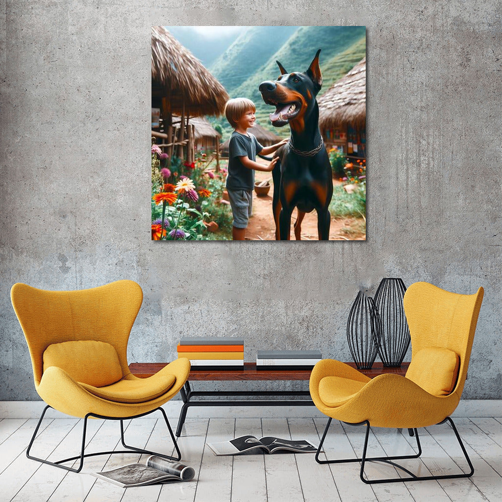 Girl and Doberman in the Countryside: Rural Idyll