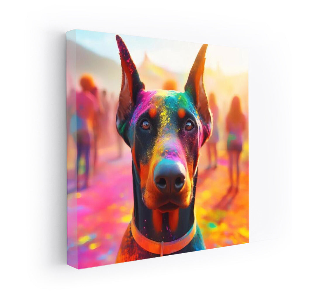 Doberman in Holi's Colourful Vortex: Explosion of Vivid Emotions