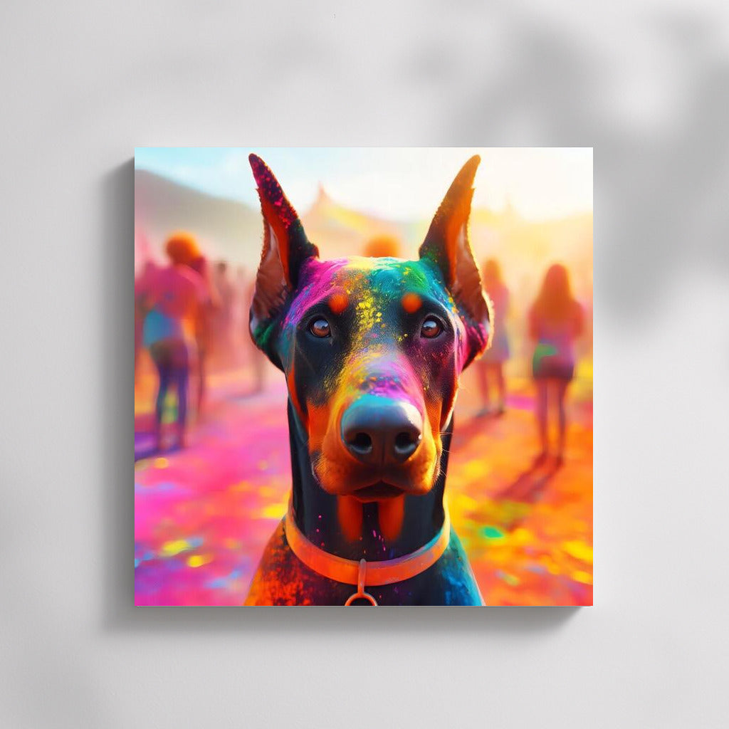 Doberman in Holi's Colourful Vortex: Explosion of Vivid Emotions