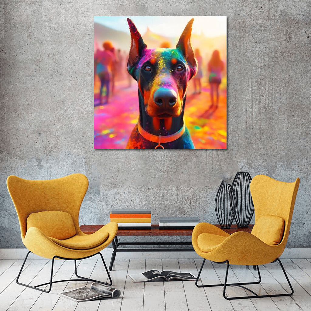 Doberman in Holi's Colourful Vortex: Explosion of Vivid Emotions