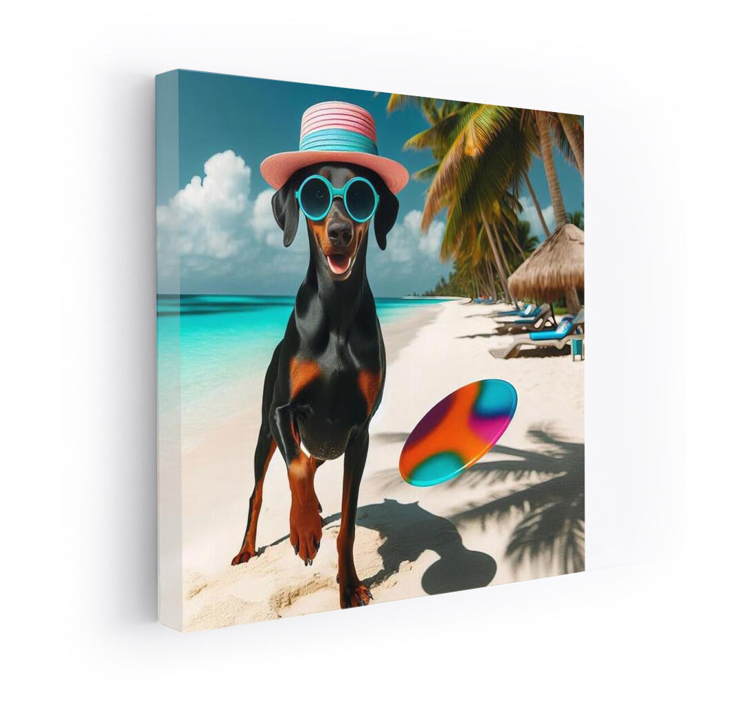 Doberman in a Hat: Summer Chic on the Beach