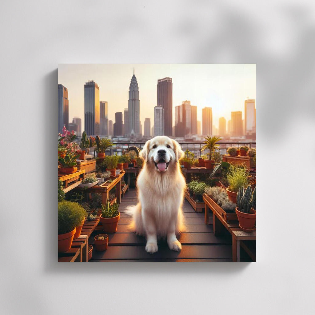 Urban Oasis: Dog on the Roof in the Embrace of Skyscrapers