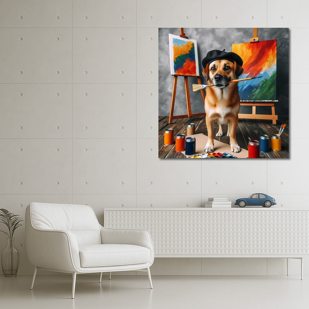 Adorable Artist Dog in a Beret: Creative Corner