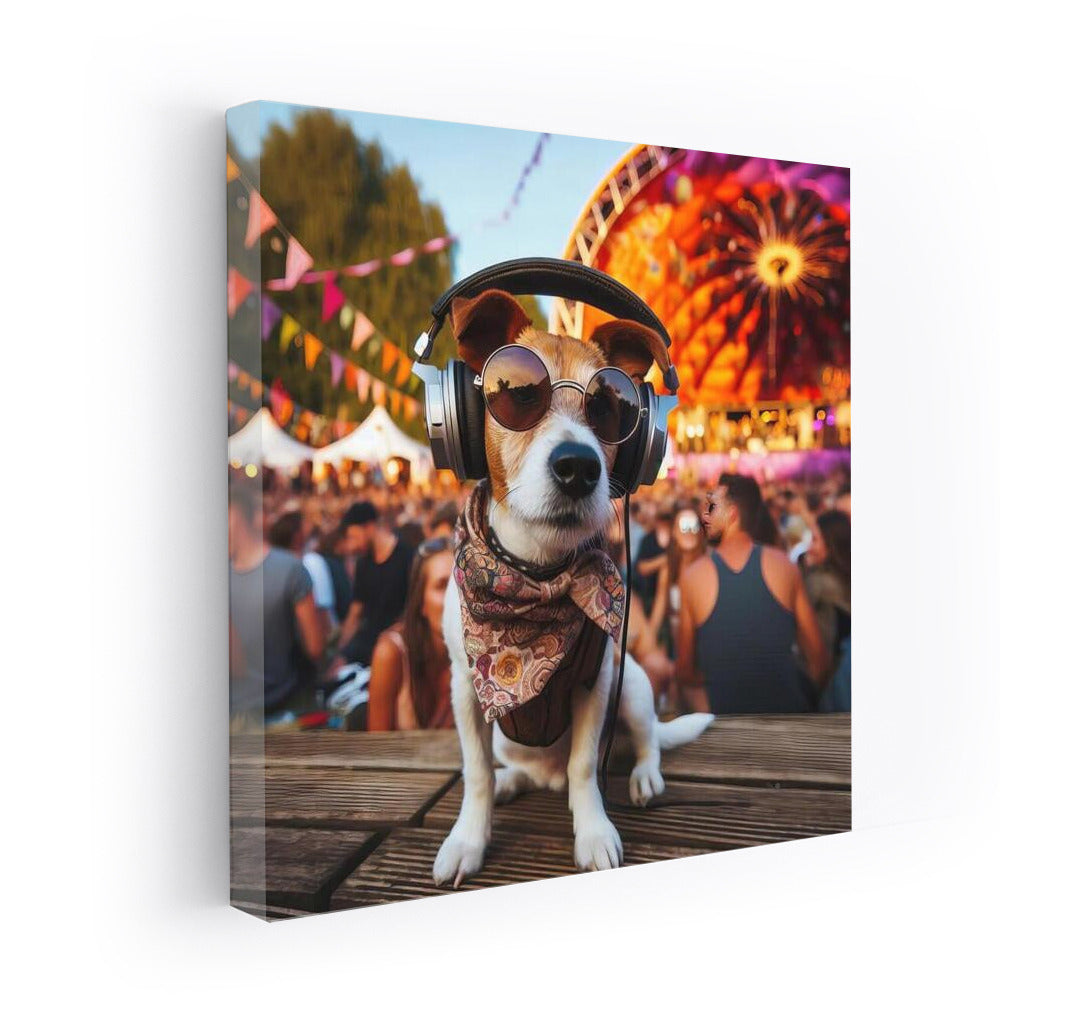 Music Festival: Dog in Stylish Headphones for a Fun Interior