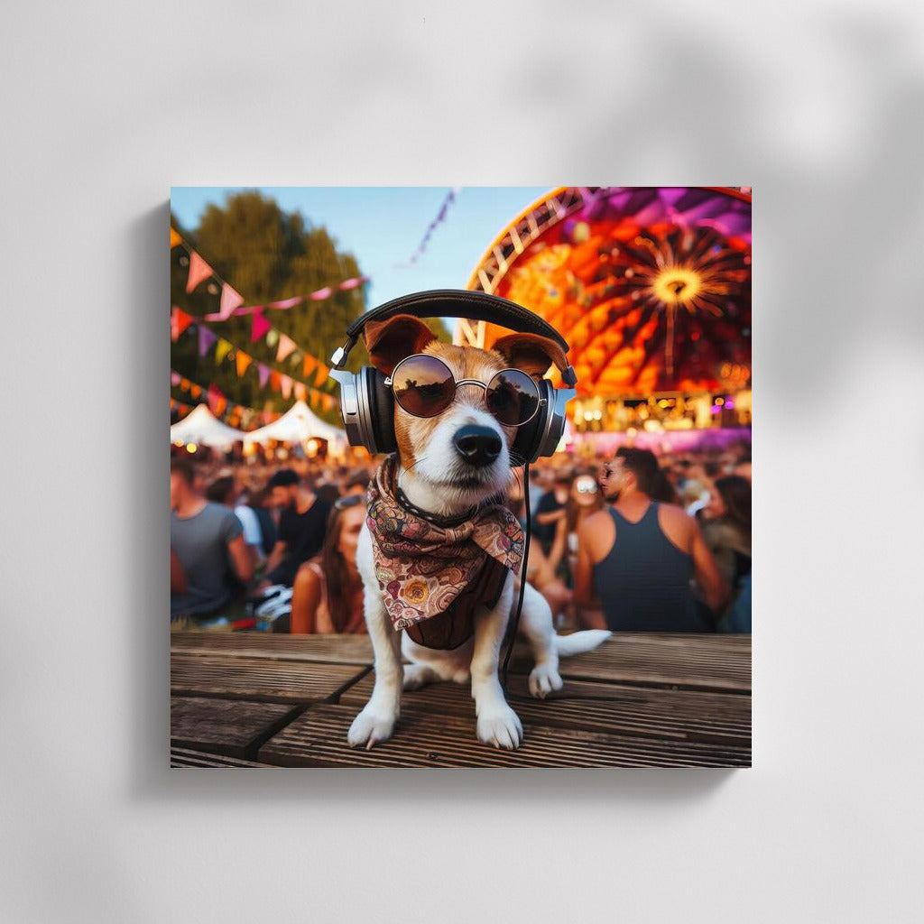 Music Festival: Dog in Stylish Headphones for a Fun Interior