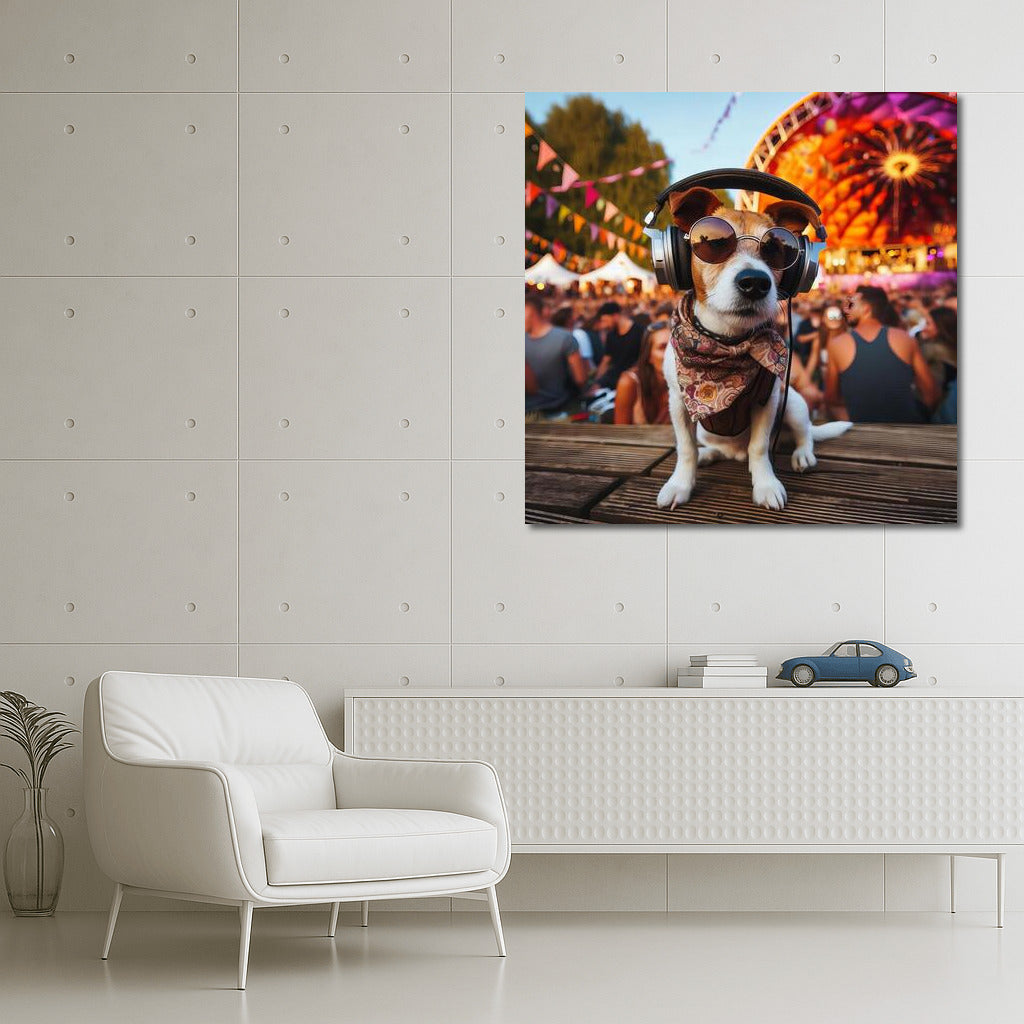 Music Festival: Dog in Stylish Headphones for a Fun Interior