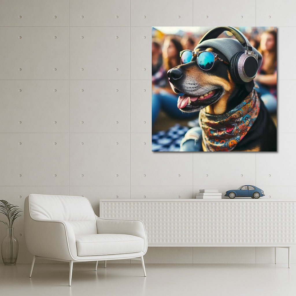 Music Festival: Stylish Dog in Headphones
