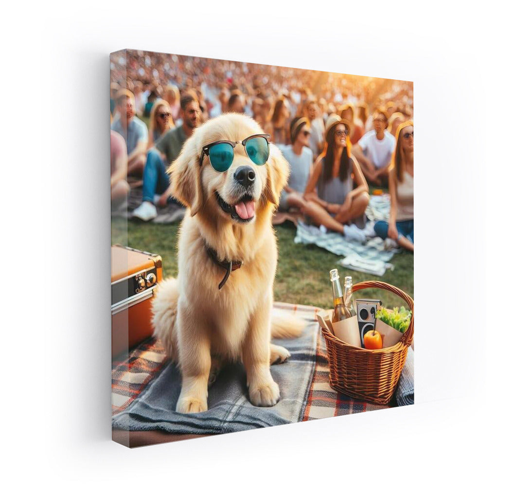 Happy Dog in Glasses at Open Air Concert