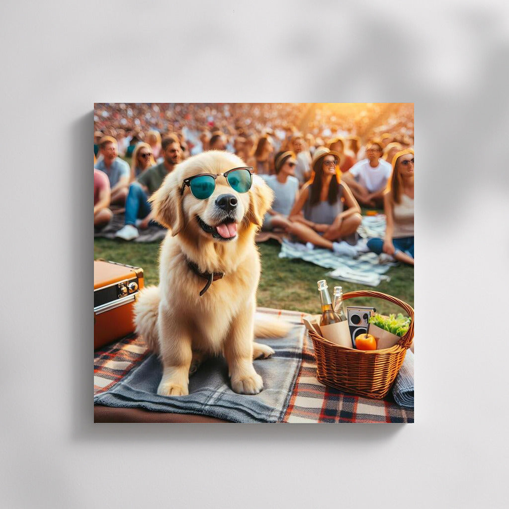 Happy Dog in Glasses at Open Air Concert
