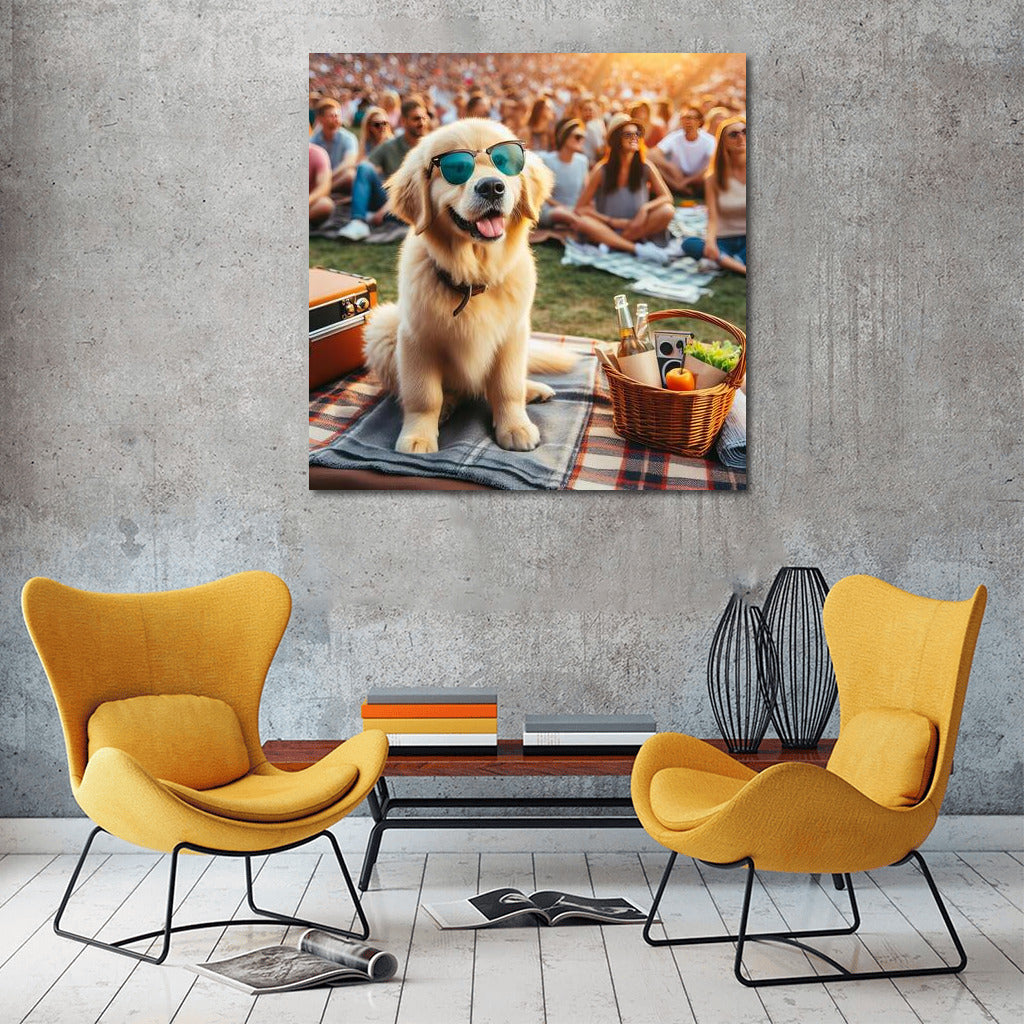 Happy Dog in Glasses at Open Air Concert