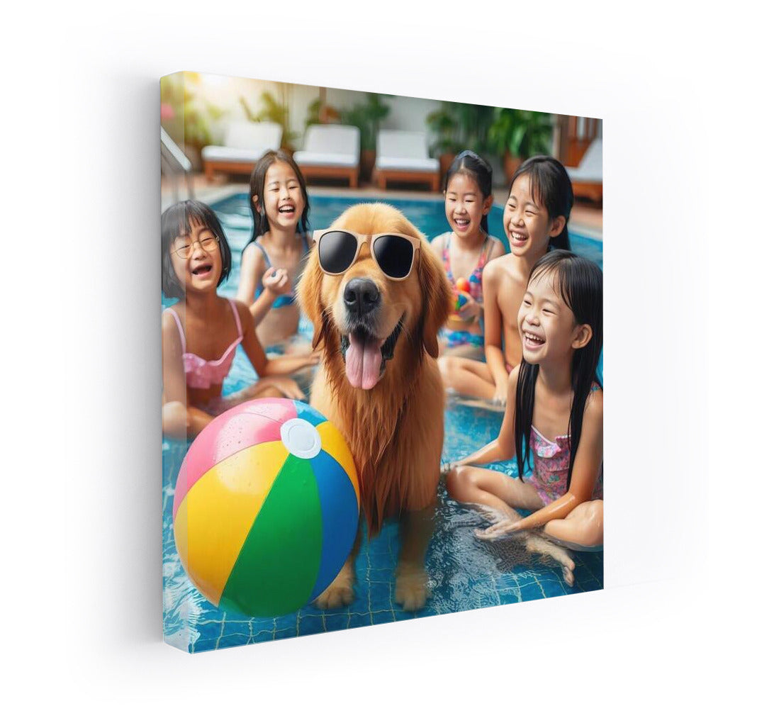 Smart Dog With Glasses At Pool Party