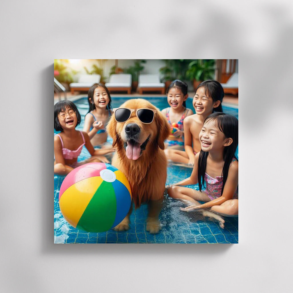 Smart Dog With Glasses At Pool Party