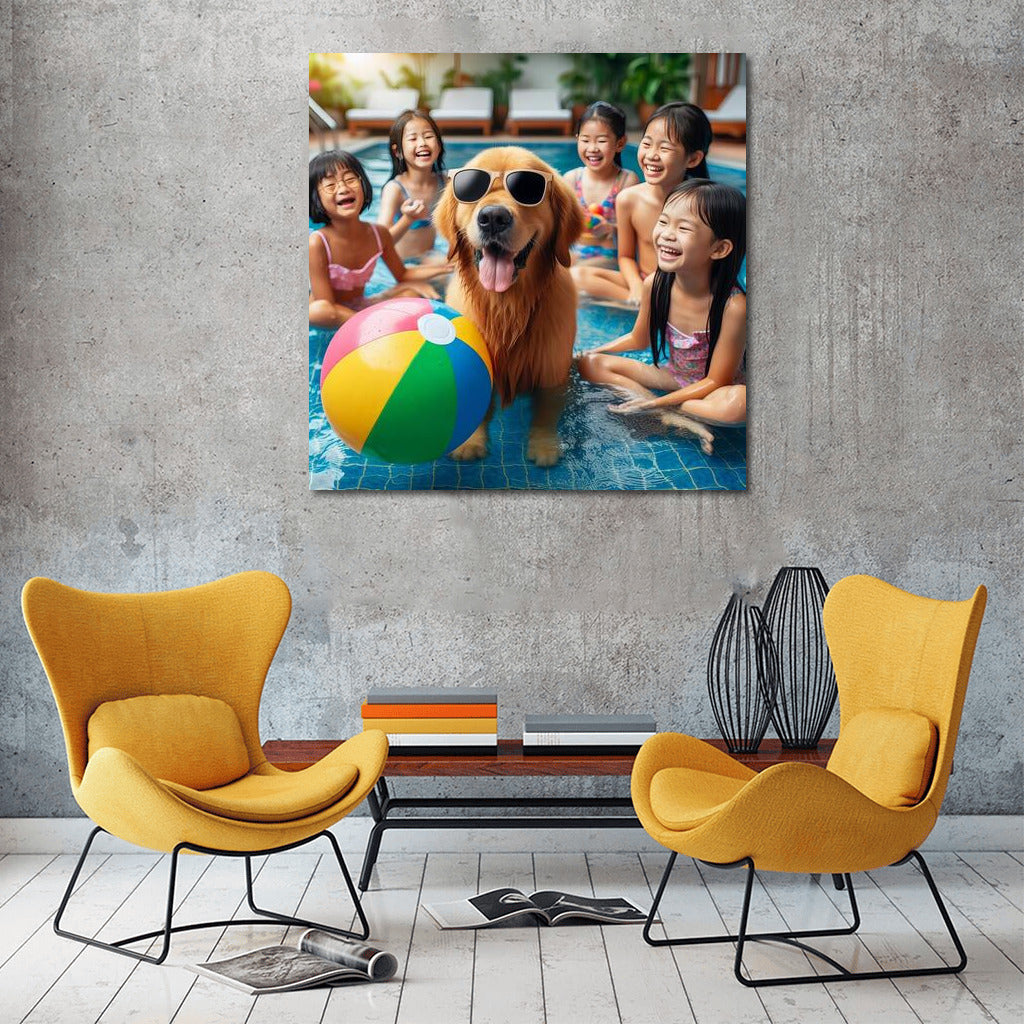 Smart Dog With Glasses At Pool Party