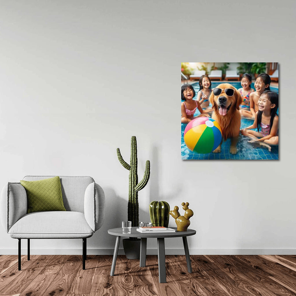 Smart Dog With Glasses At Pool Party