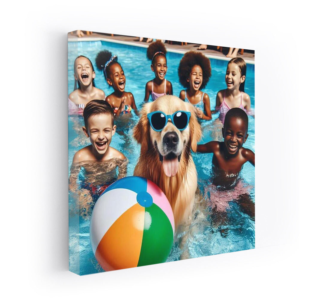 Furry friend in glasses at a summer pool party