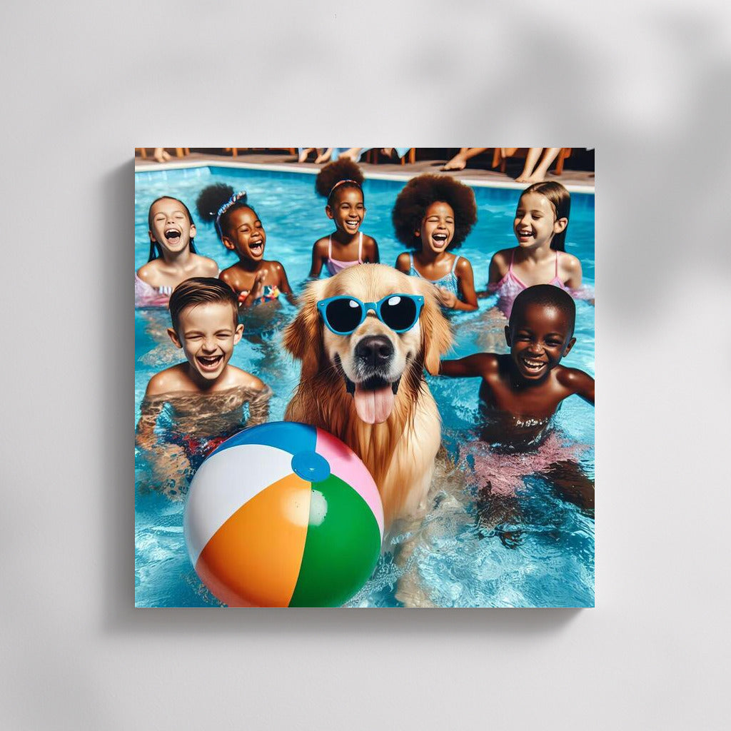 Furry friend in glasses at a summer pool party