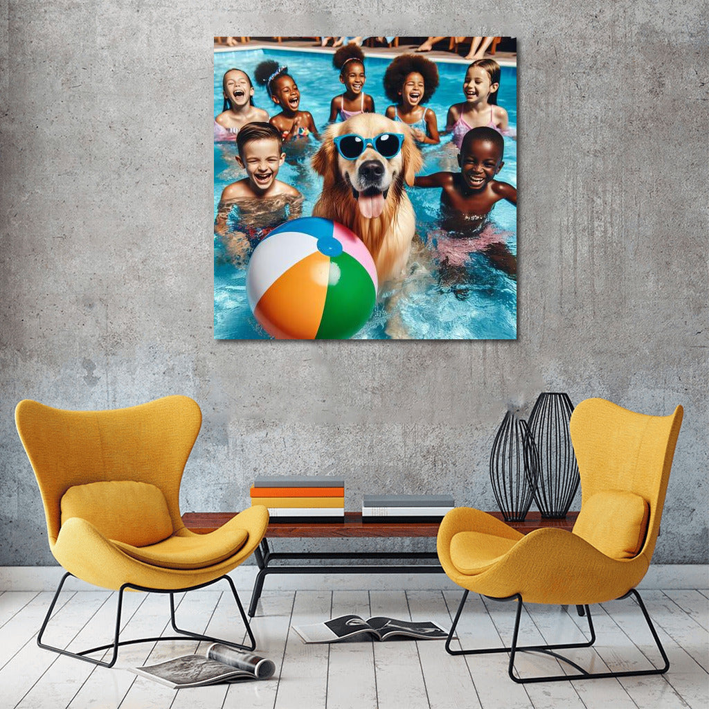 Furry friend in glasses at a summer pool party