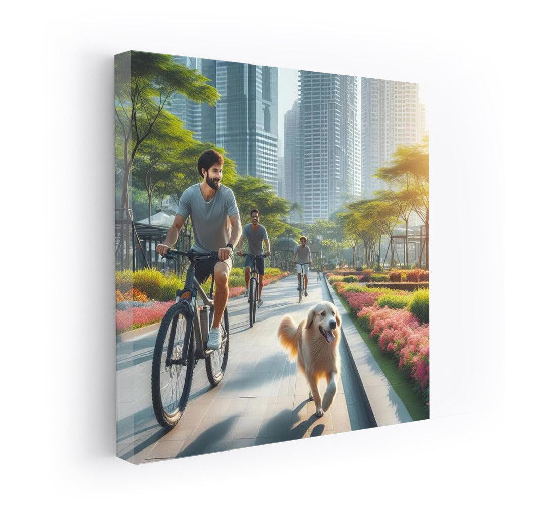 Morning Bike Ride with the Funny Dog: Freedom and Joy in the City