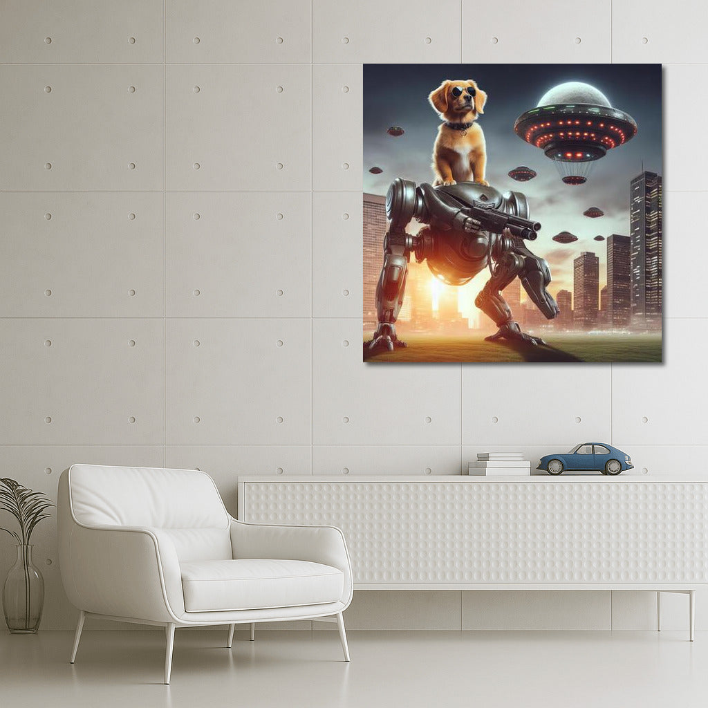 Superdog on Robot: City Defender from Aliens