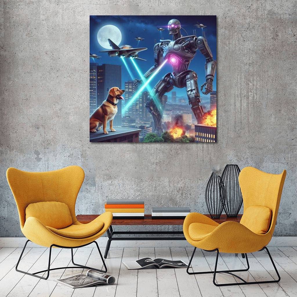 Heroic Dog and Robot Defender: City Battle from Aliens