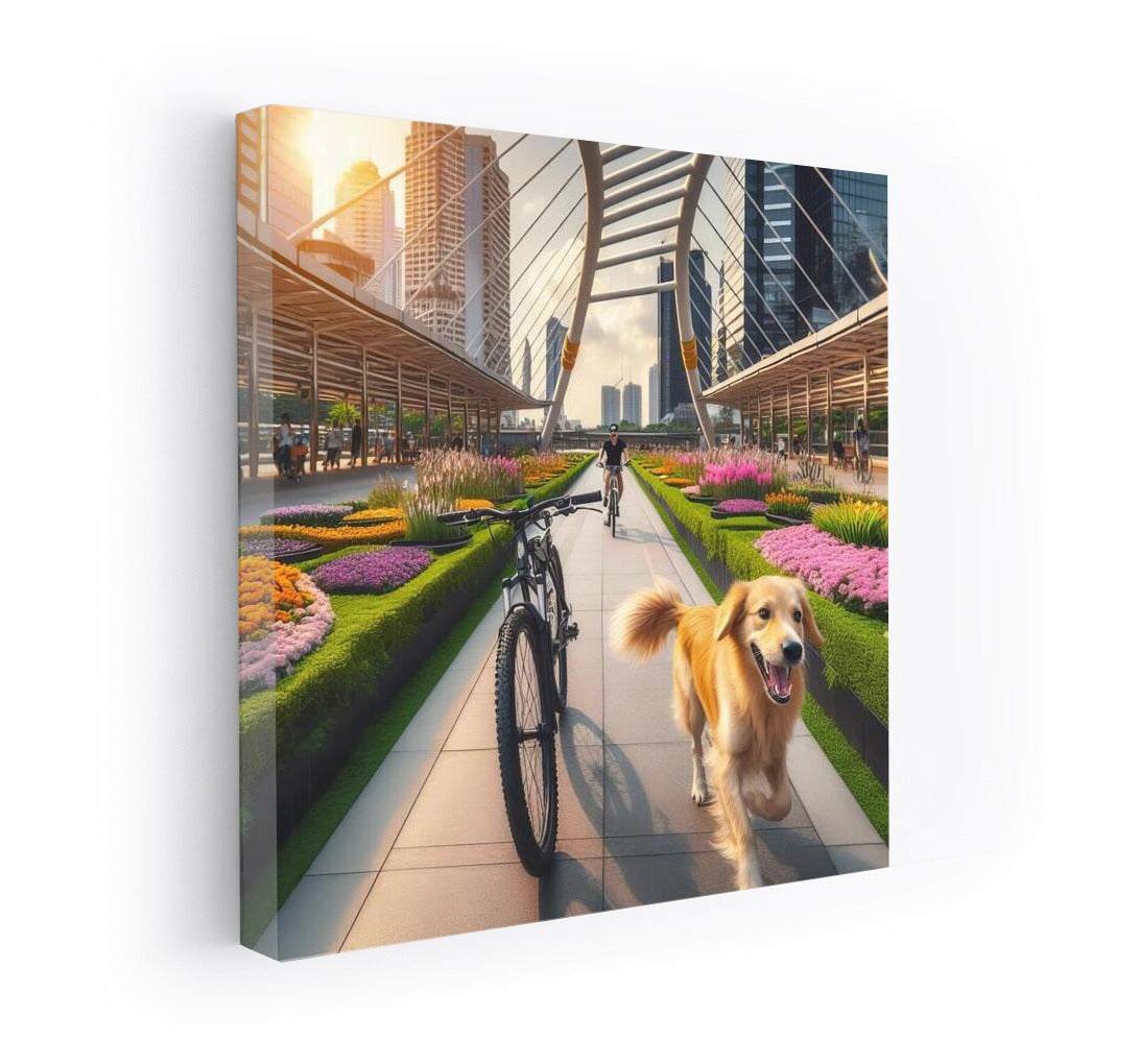 Bike Ride with Labrador in the City: Dynamic Wall Decor