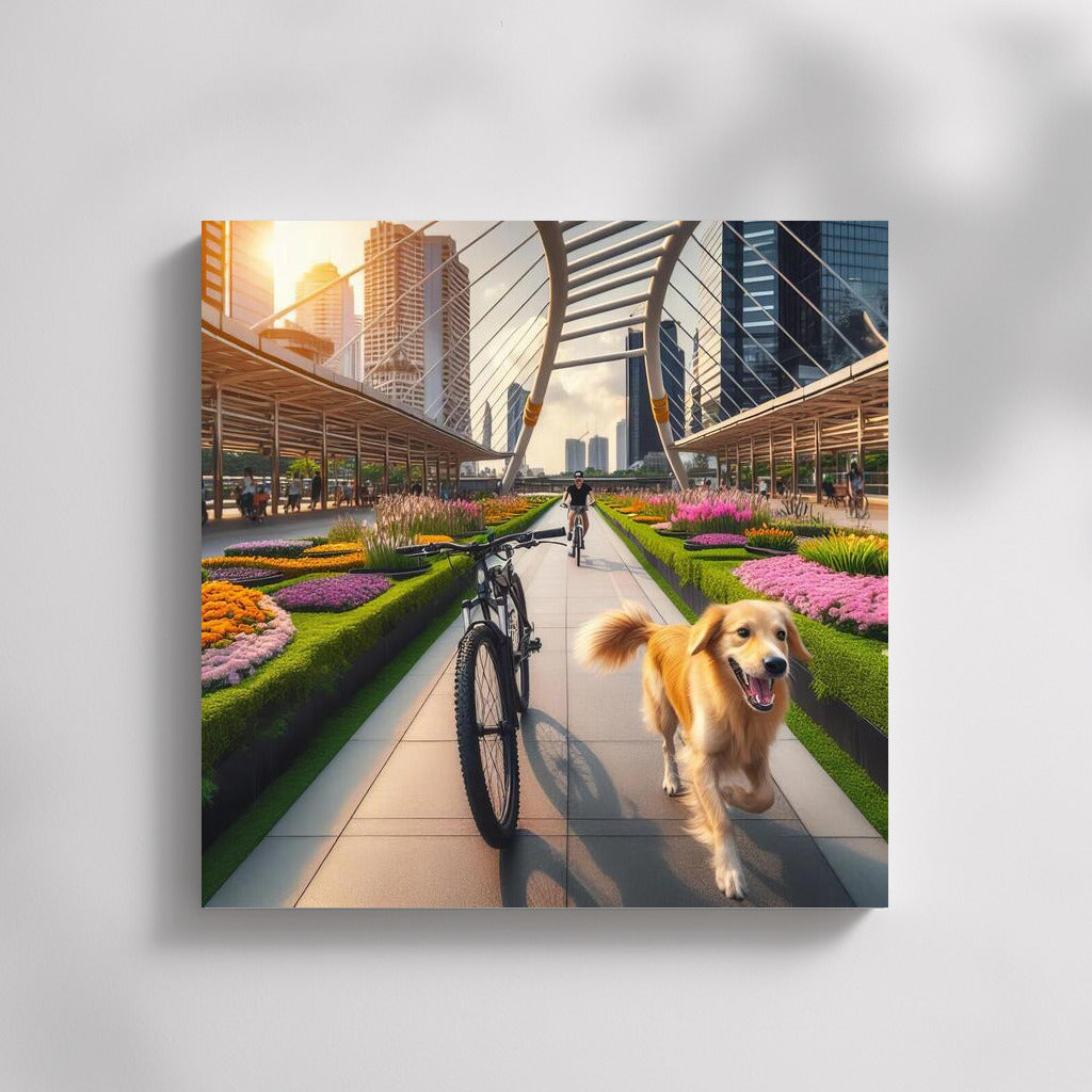 Bike Ride with Labrador in the City: Dynamic Wall Decor