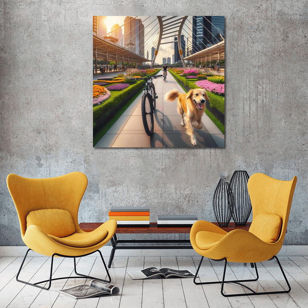 Bike Ride with Labrador in the City: Dynamic Wall Decor
